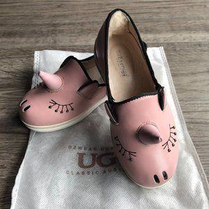 Childs LEATHER EVERUGG Pink Unicorn Shoes with Horn and eyelashes